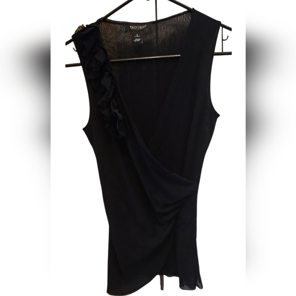 White House Black Market Asymmetrical Cross Body Black Sheath Top